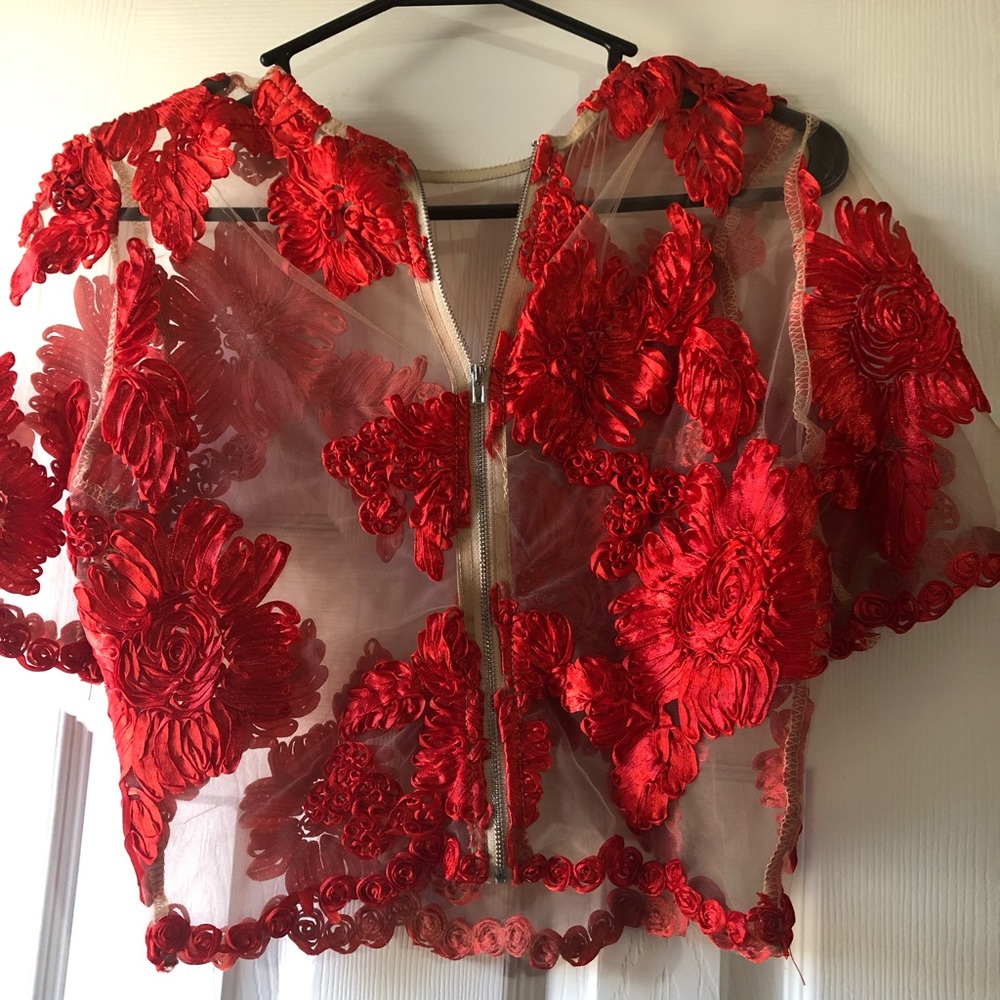 Mesh rose flower crop top